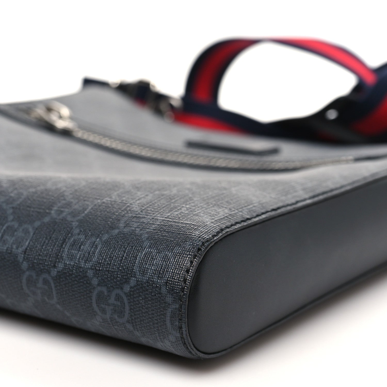 GG Supreme Monogram Web Small Flat Messenger Bag Black Grey