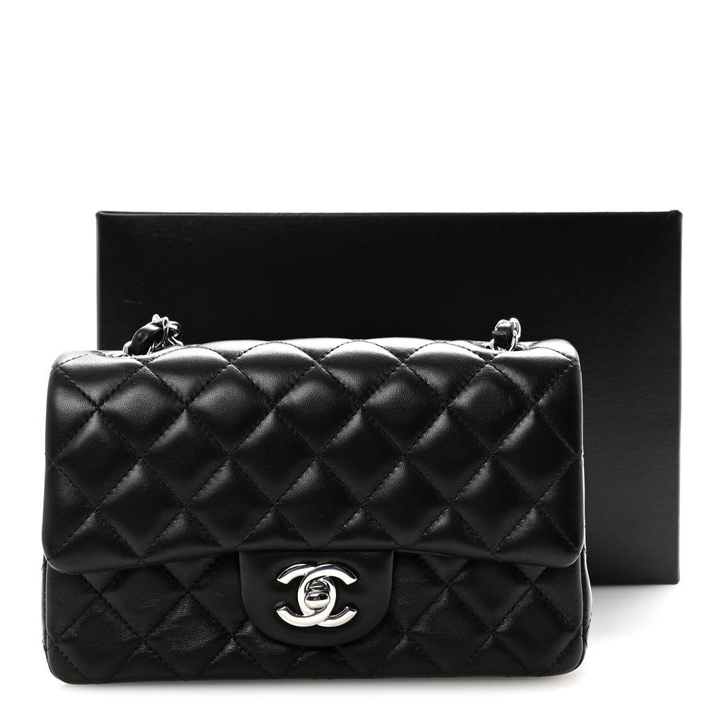 Lambskin Quilted Mini Rectangular Flap Black