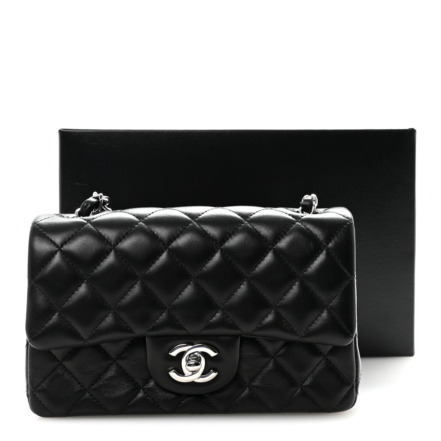 Lambskin Quilted Mini Rectangular Flap Black