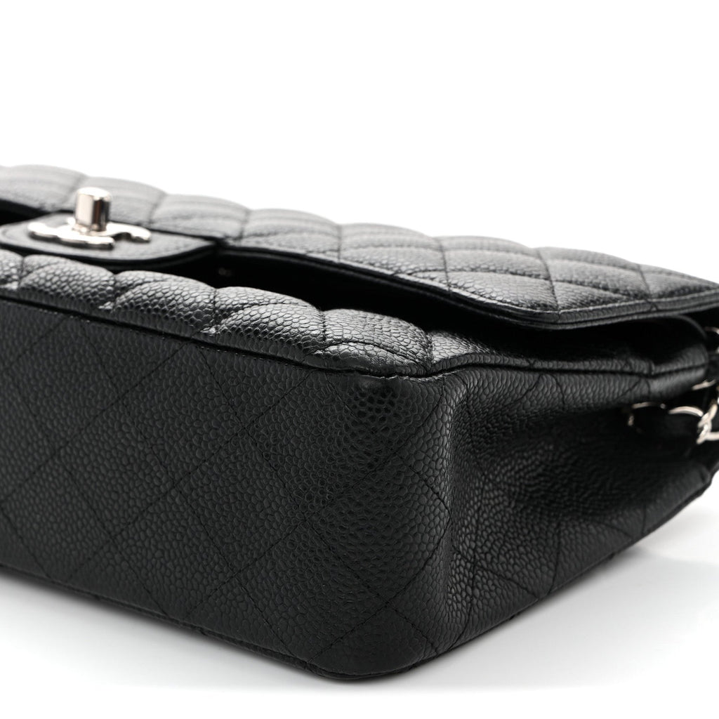 Caviar Quilted Medium Double Flap Black