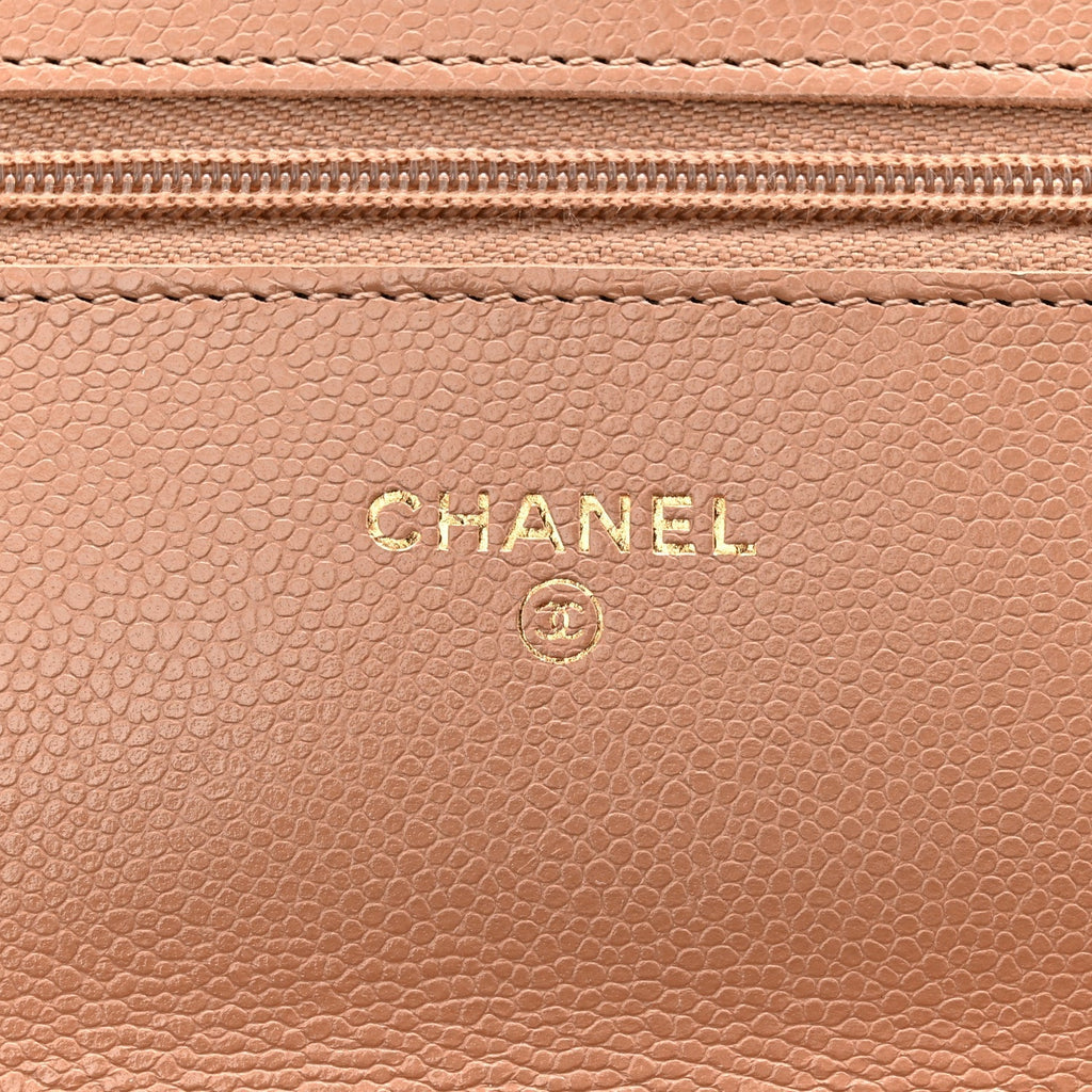Caviar Quilted Wallet on Chain WOC Dark Beige
