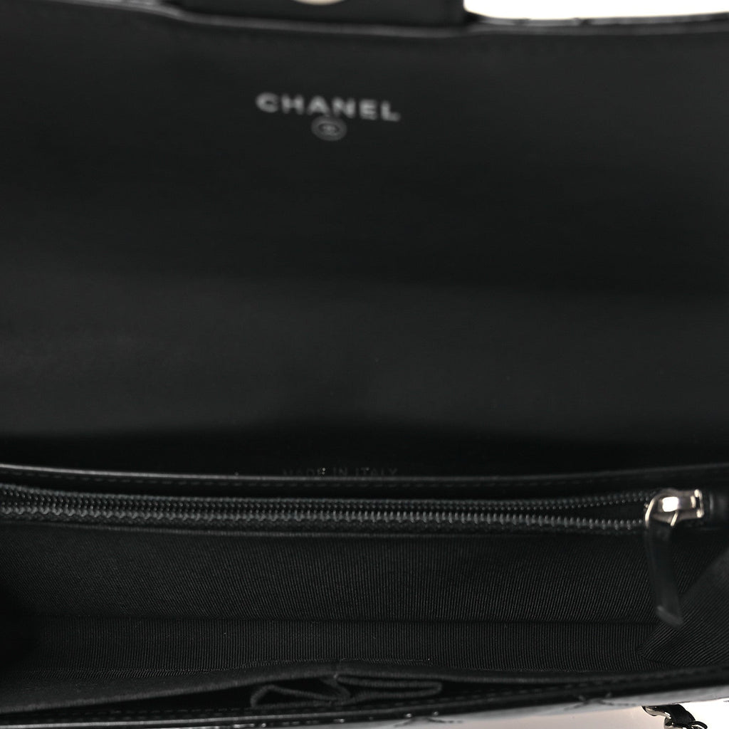 Patent Quilted Wallet On Removable Chain WOC Black
