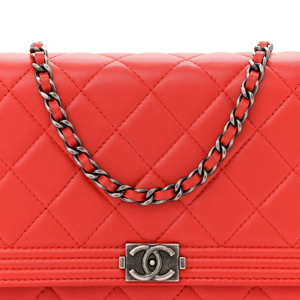 Lambskin Quilted Boy Wallet On Chain WOC Red