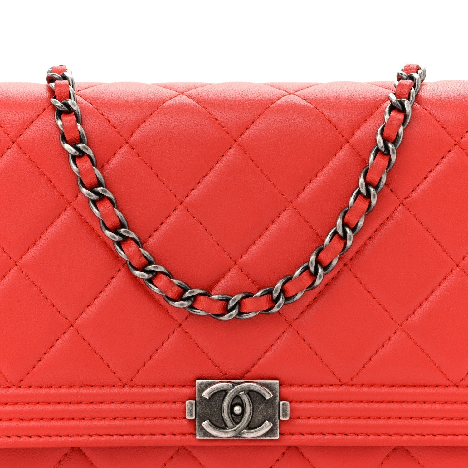 Lambskin Quilted Boy Wallet On Chain WOC Red