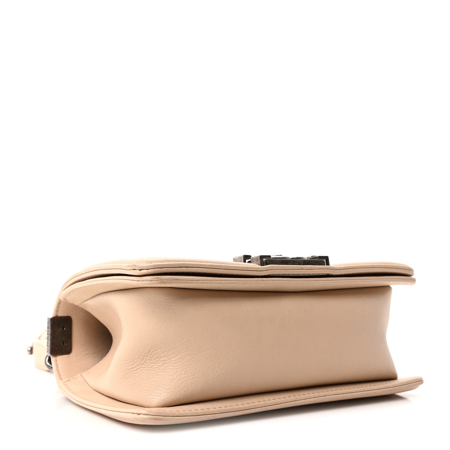 Calfskin Double Stitch Small Boy Flap Beige