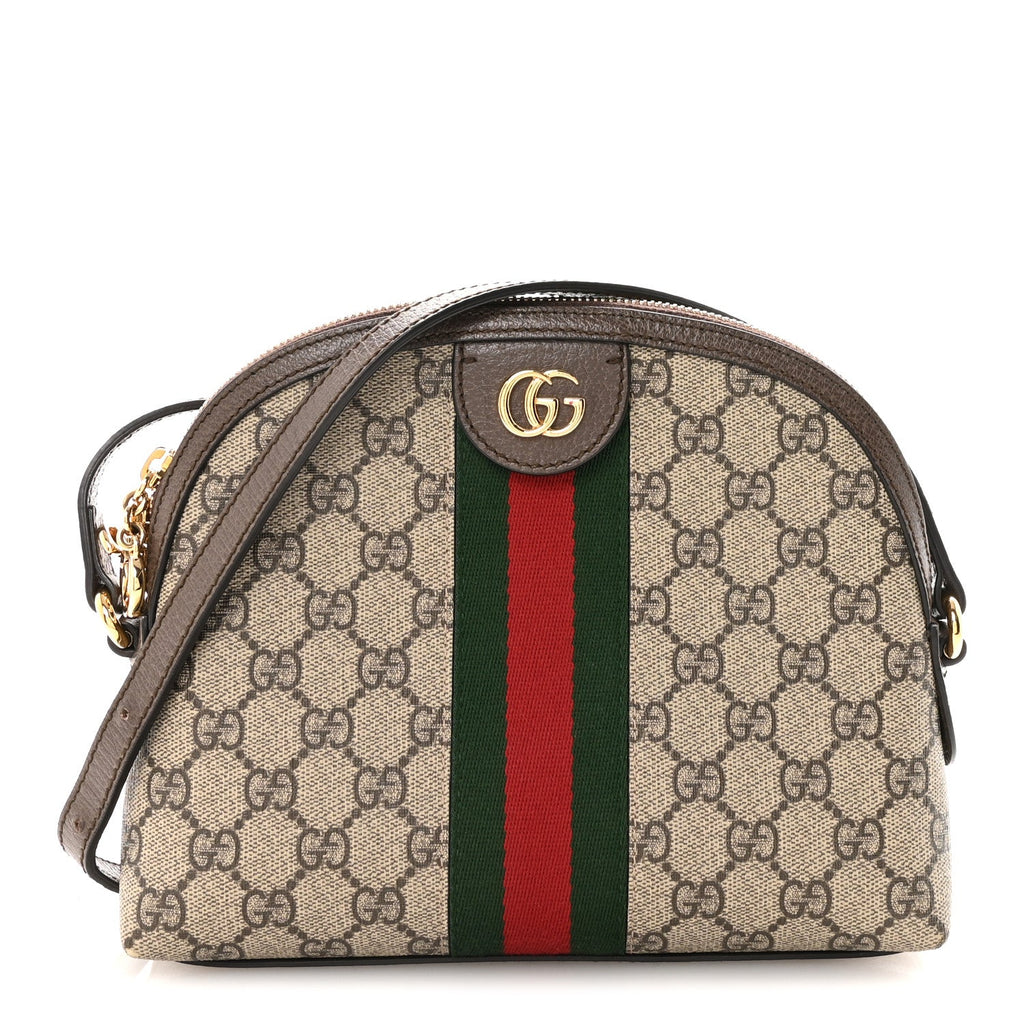 GG Supreme Monogram Textured Dollar Calfskin Web Small Ophidia Dome Shoulder Bag Beige Ebony New Acero