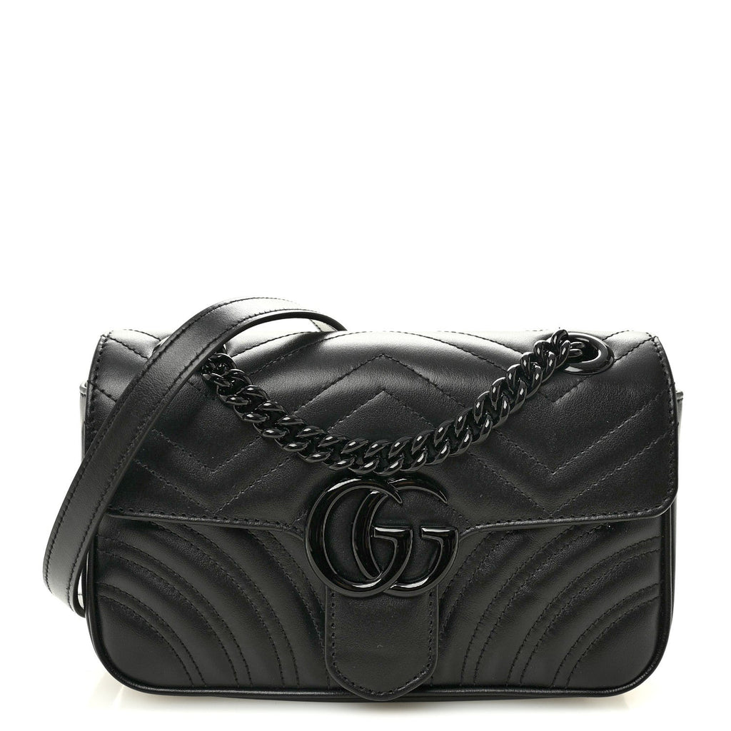 Calfskin Matelasse Monochrome Mini GG Marmont Shoulder Bag Black