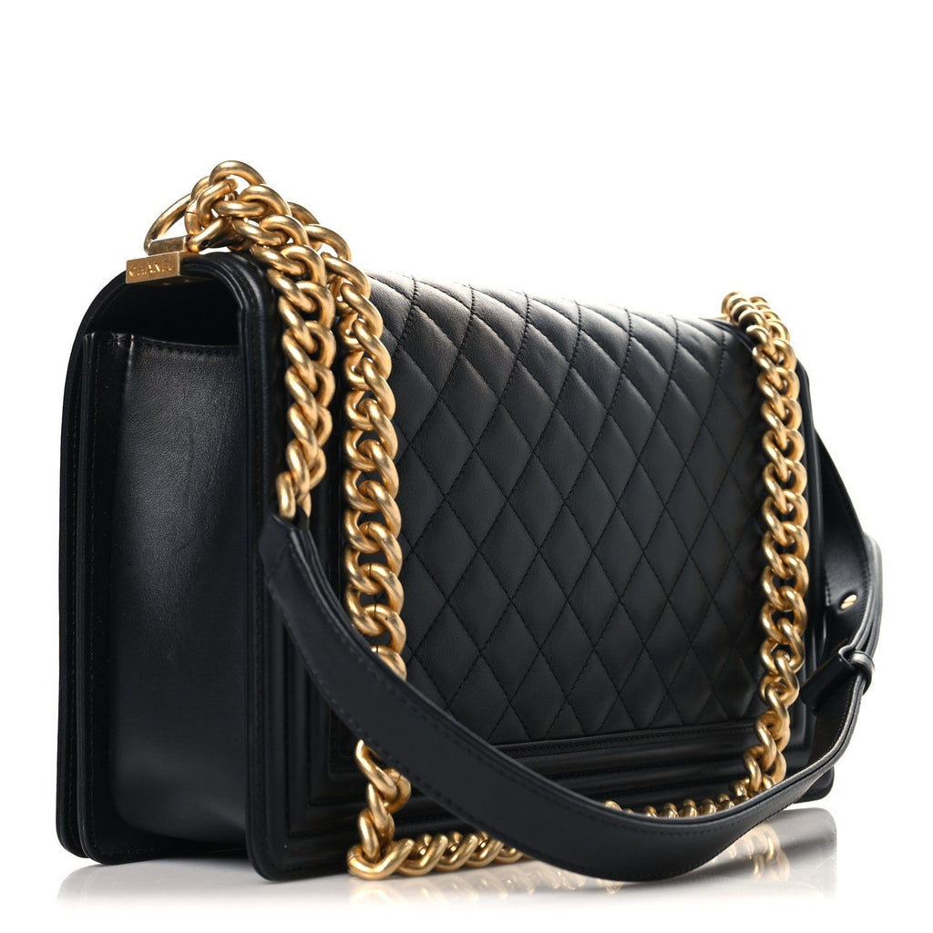 Calfskin Quilted New Medium Boy Flap Black