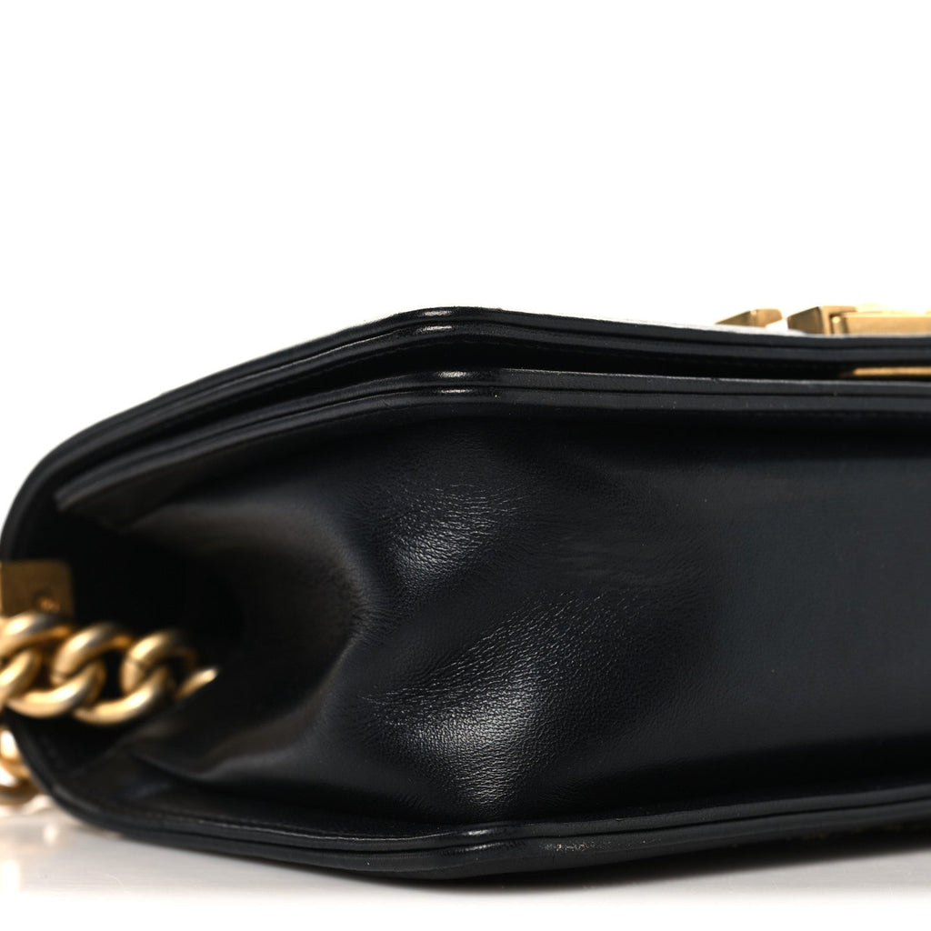 Lambskin Quilted Small Chain Detail Boy Flap Black