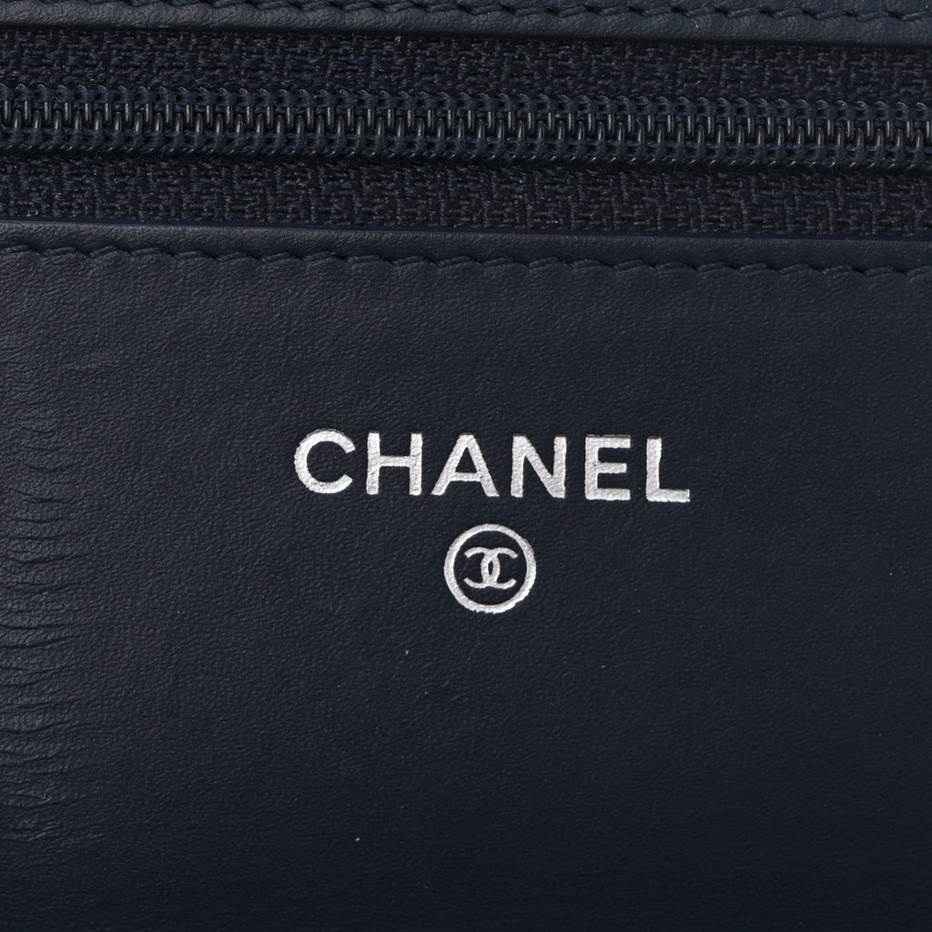 Patent Quilted Wallet On Chain WOC Navy Blue