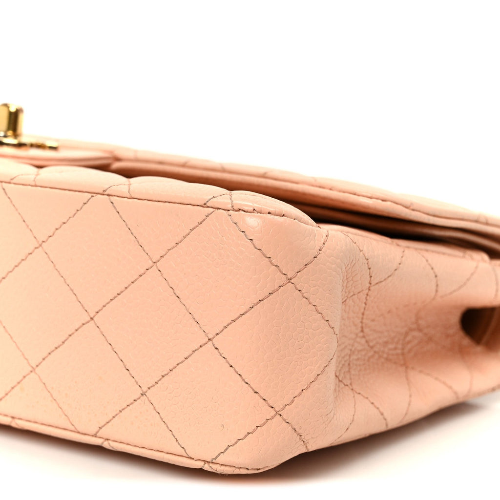 Caviar Quilted Medium Double Flap Light Pink