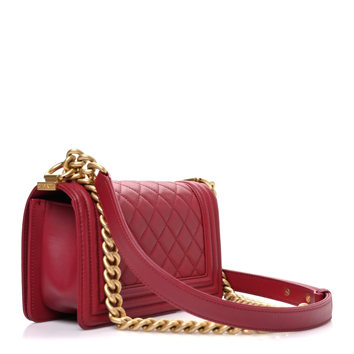 Lambskin Quilted Small Boy Flap Dark Red