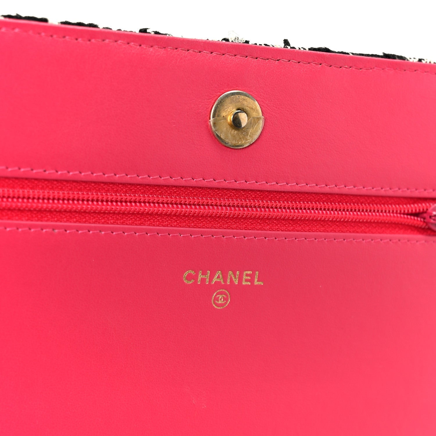 Tweed Calfskin Signe Wallet On Chain WOC Black Pink Orange