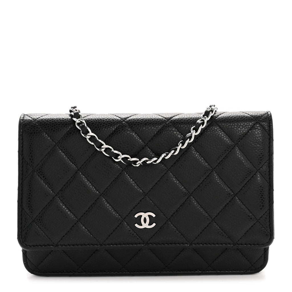 Caviar Quilted Wallet on Chain WOC Black