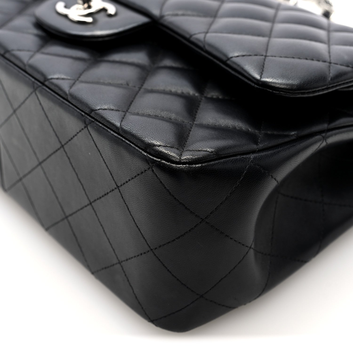 Lambskin Quilted Jumbo Double Flap Black