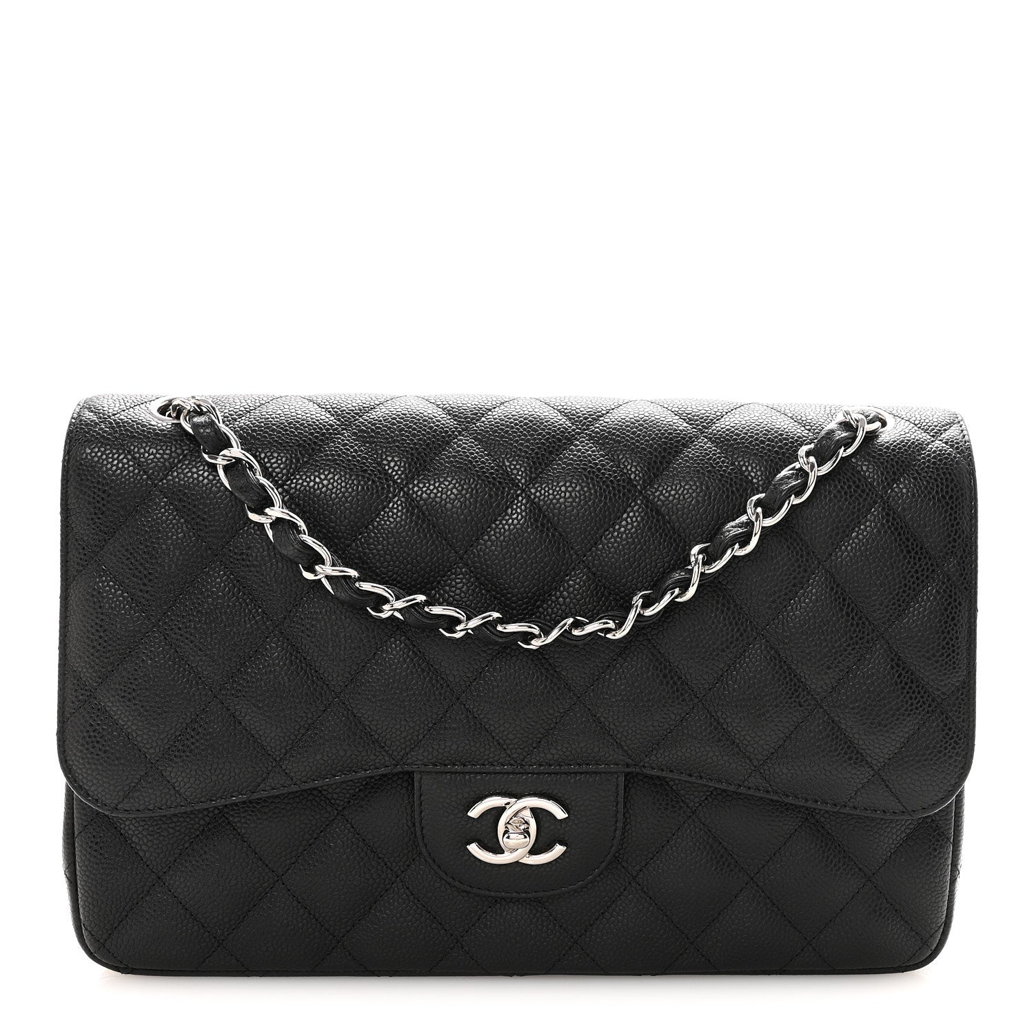 Caviar Quilted Jumbo Double Flap Black