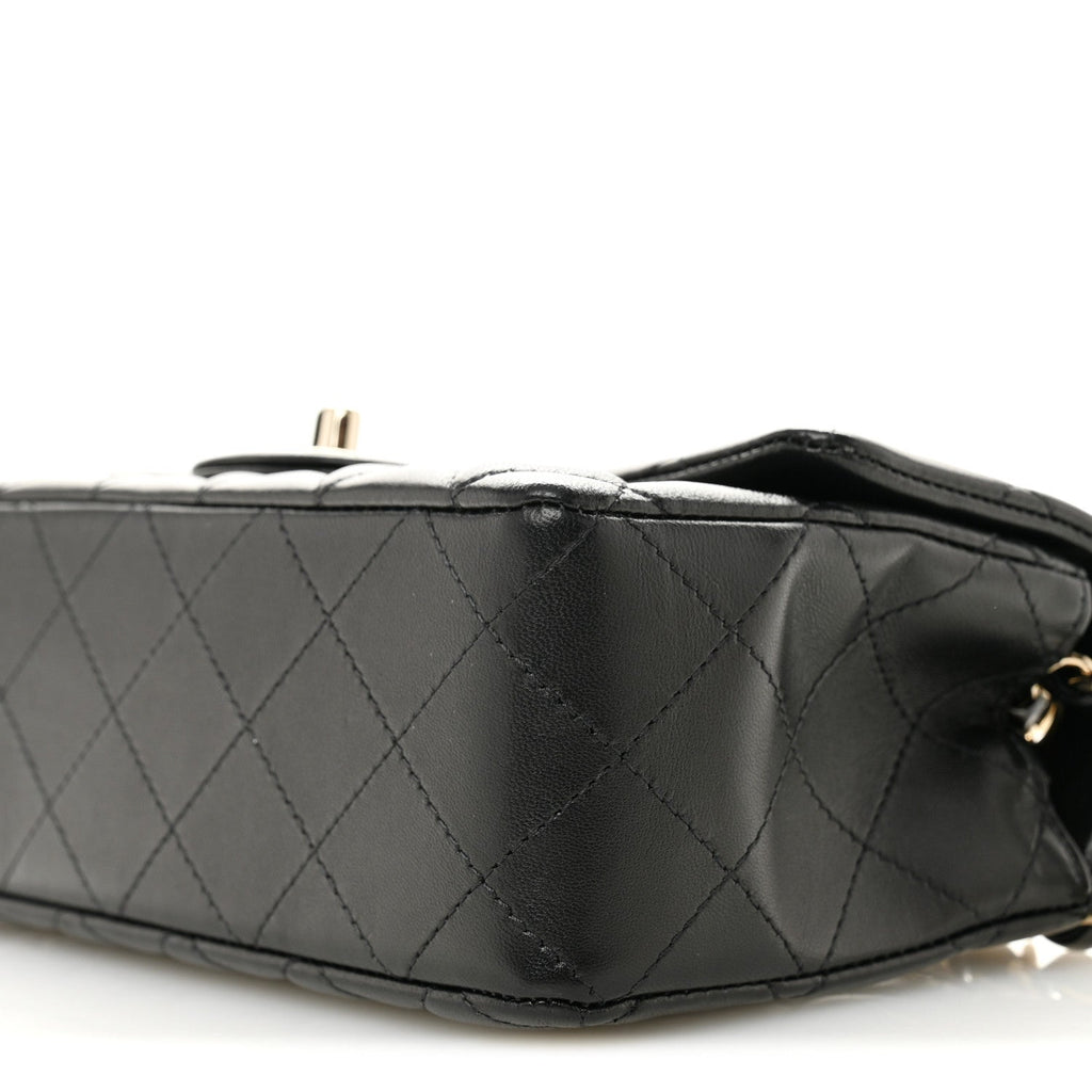 Lambskin Quilted Mini Rectangular Flap Black