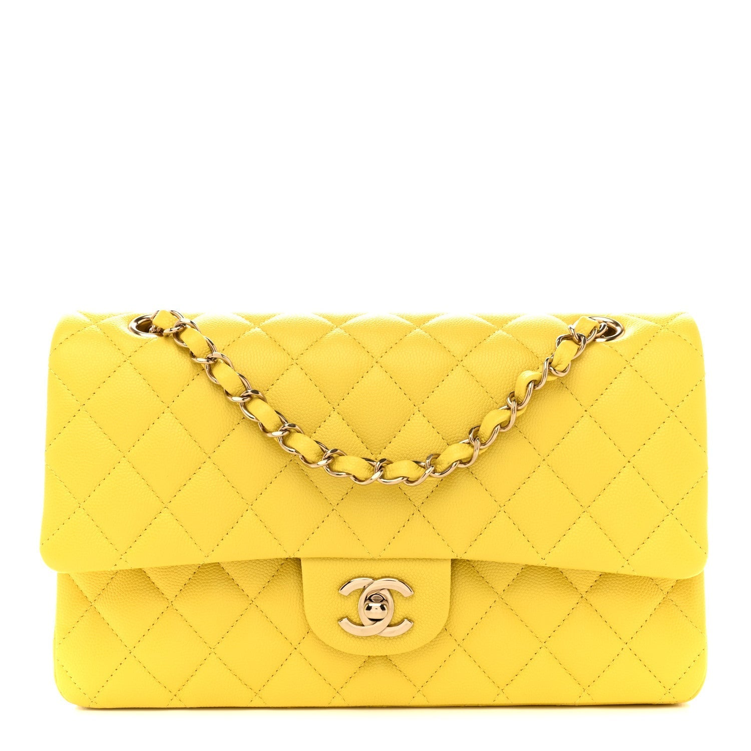 Caviar Quilted Medium Double Flap Yellow
