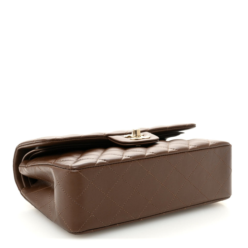 Lambskin Quilted Small Double Flap Brown
