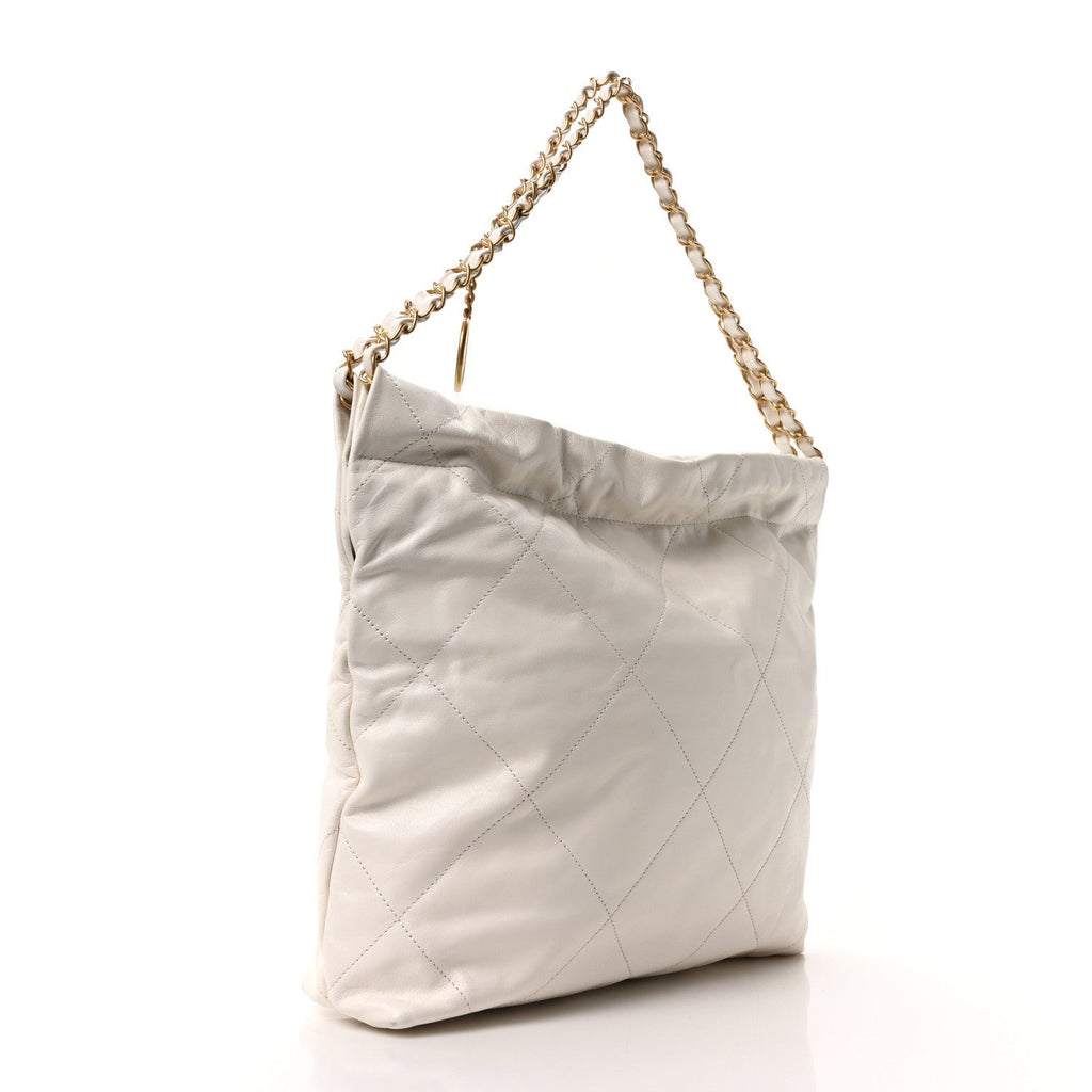 Shiny Calfskin Quilted Small Chanel 22 White Black
