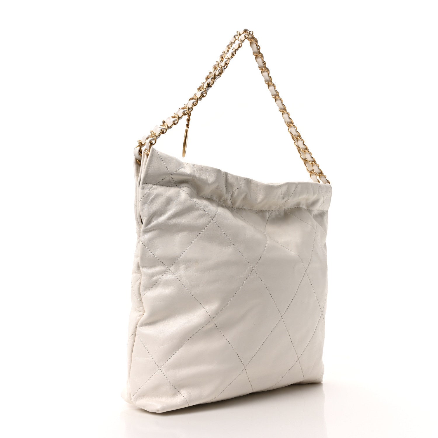 Shiny Calfskin Quilted Small Chanel 22 White Black