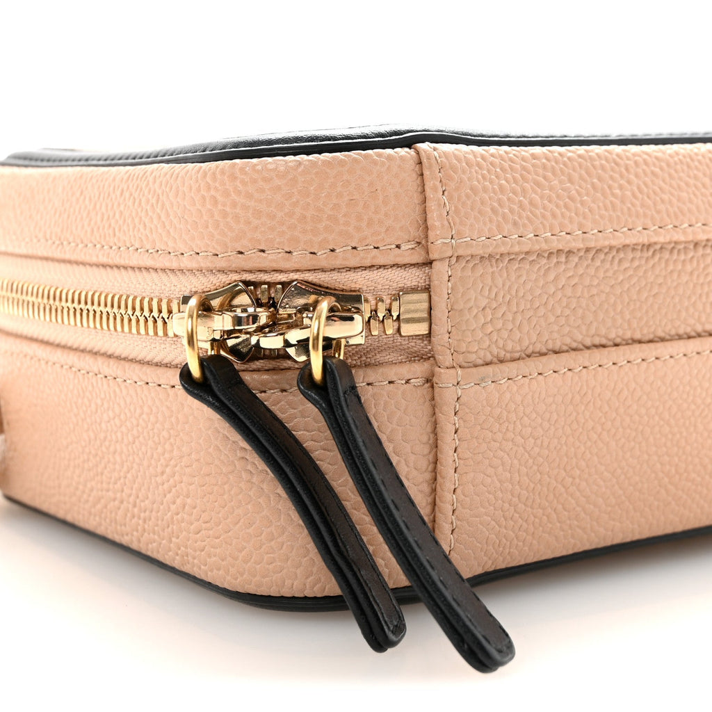 Caviar Quilted Small CC Filigree Vanity Case Beige Black