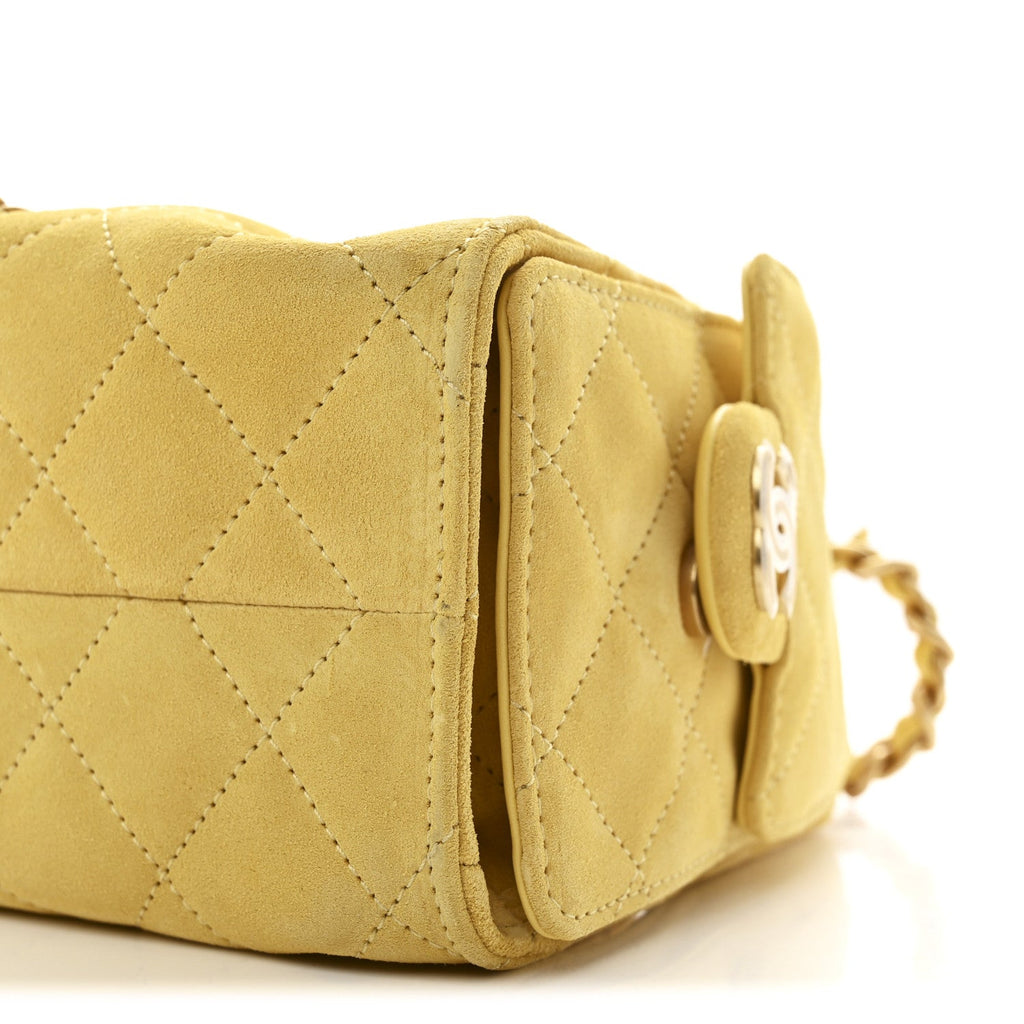 Suede Quilted Mini Chanel 25 Handbag Yellow