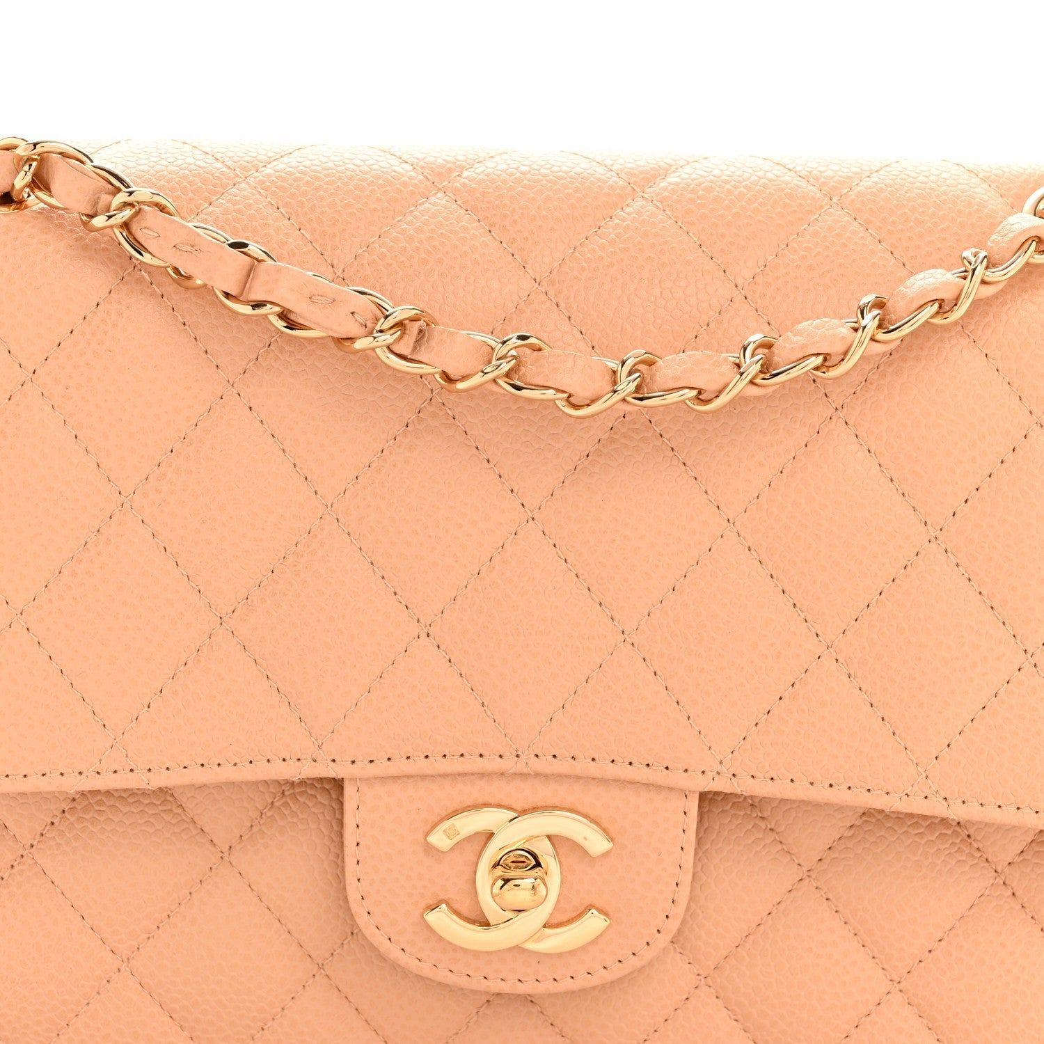 Caviar Quilted Medium Double Flap Beige Clair