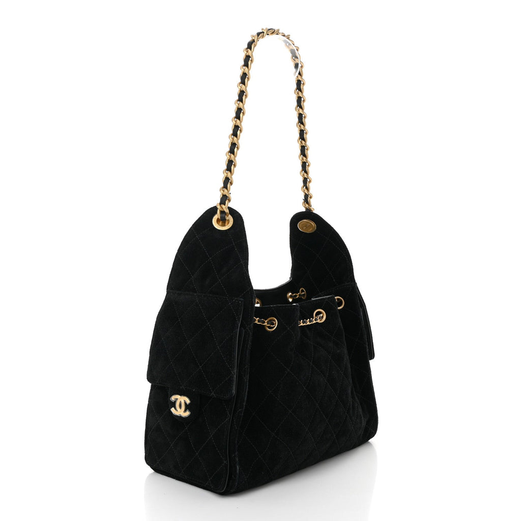 Suede Quilted Small Chanel 25 Handbag Black