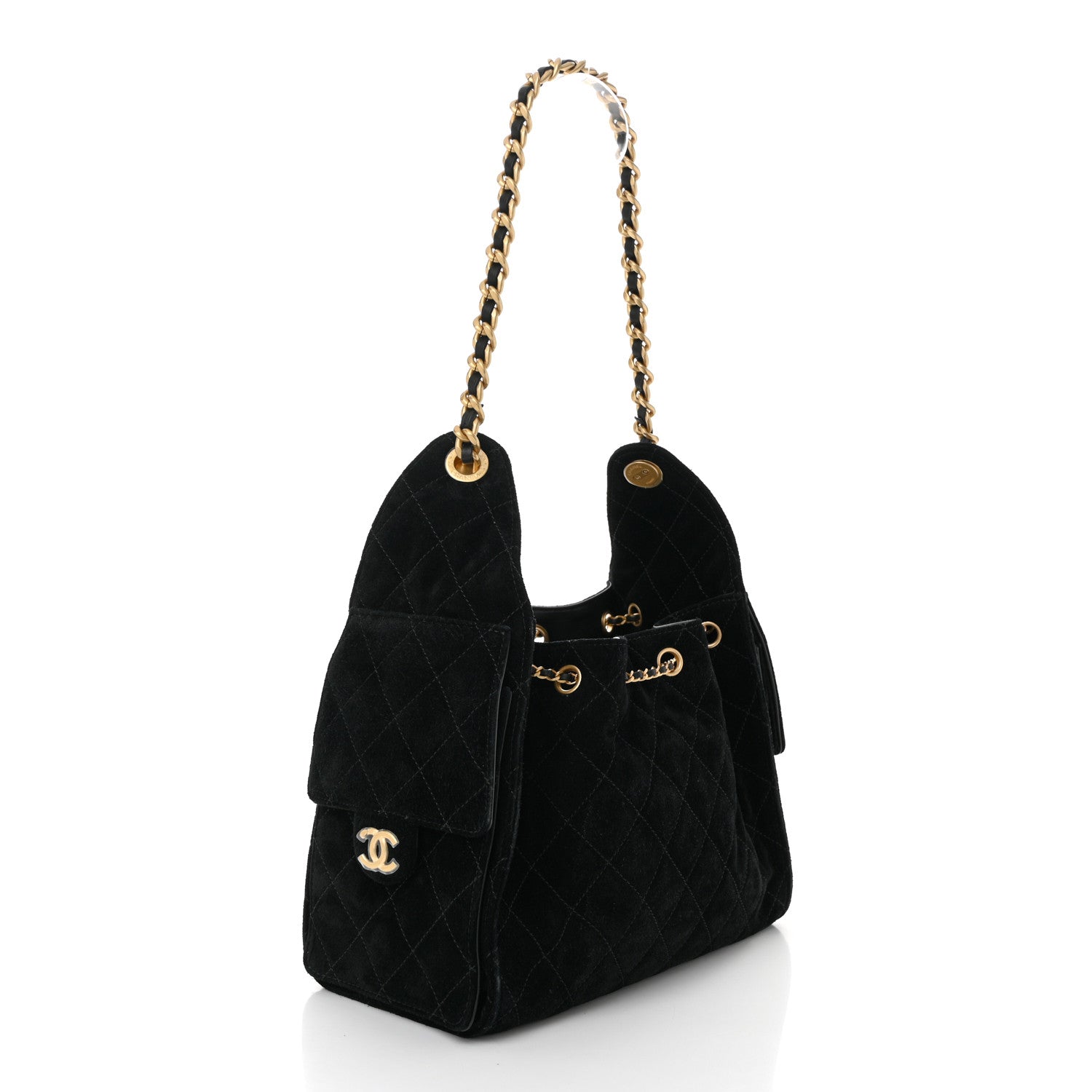 Suede Quilted Small Chanel 25 Handbag Black