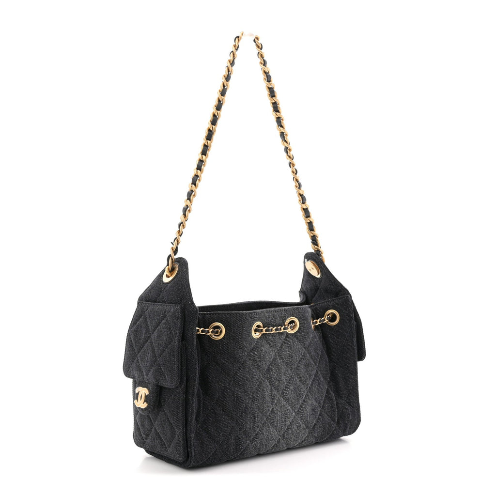 Washed Denim Quilted Mini Chanel 25 Handbag Black