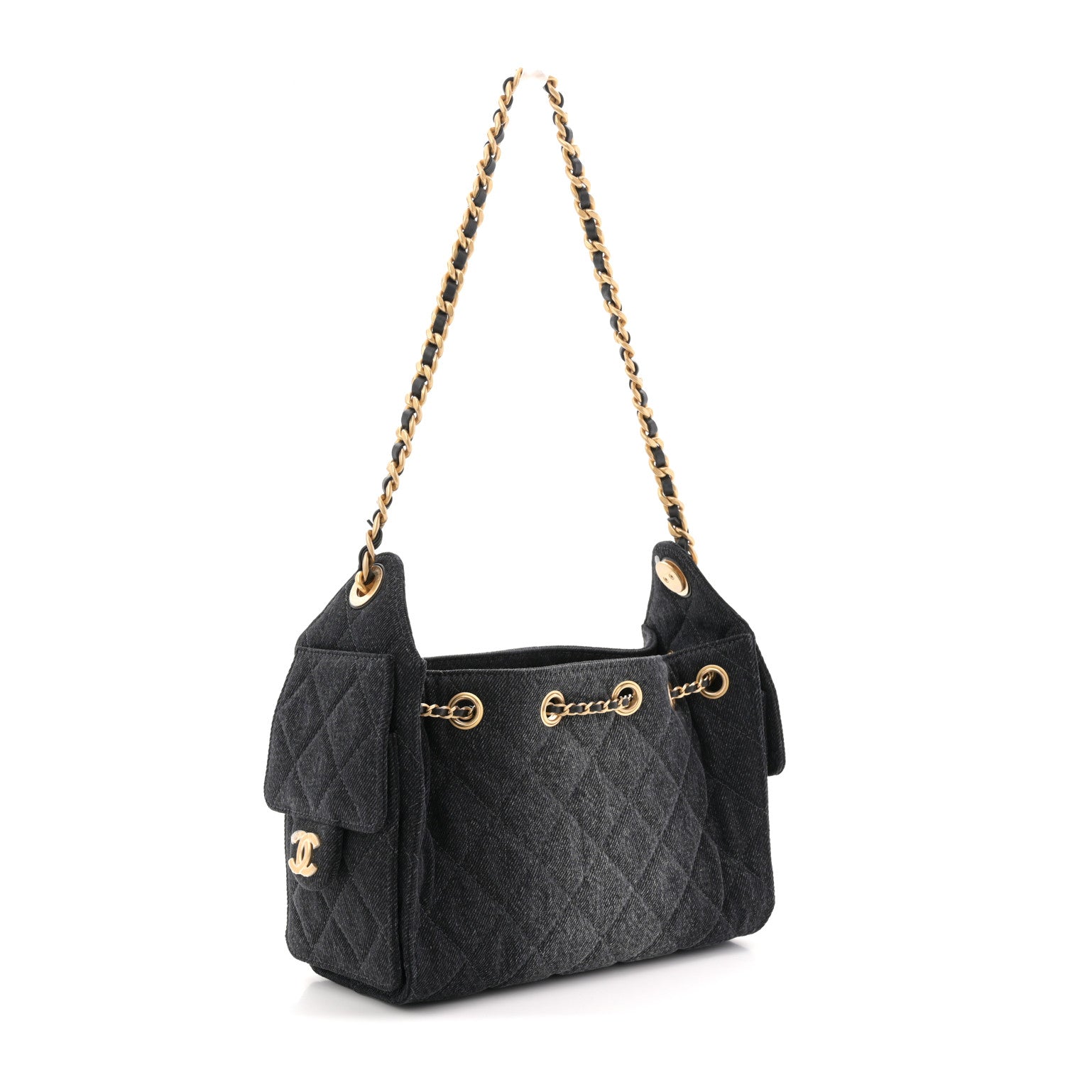 Washed Denim Quilted Mini Chanel 25 Handbag Black