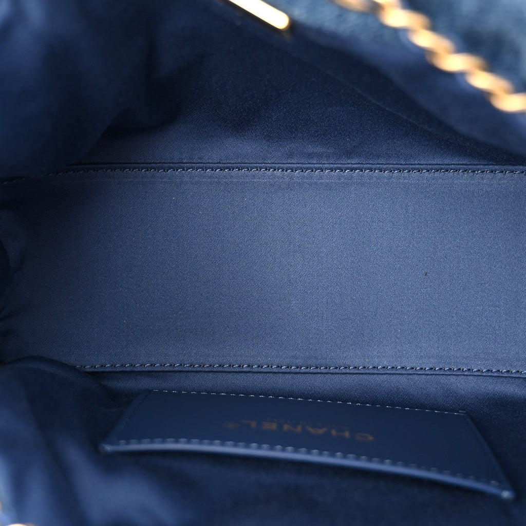 Washed Denim Quilted Mini Chanel 25 Handbag Blue