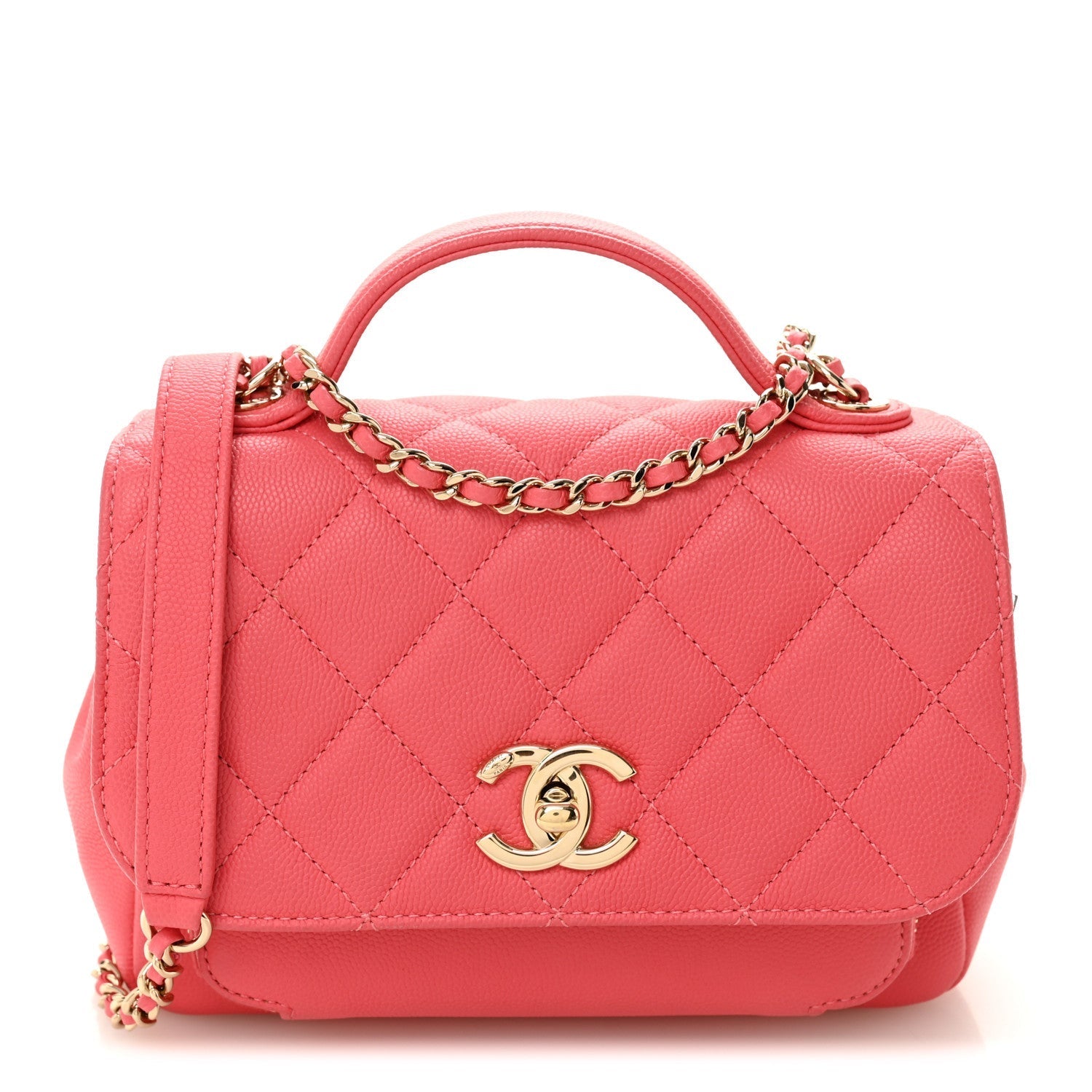 Caviar Quilted Small Business Affinity Flap Coral