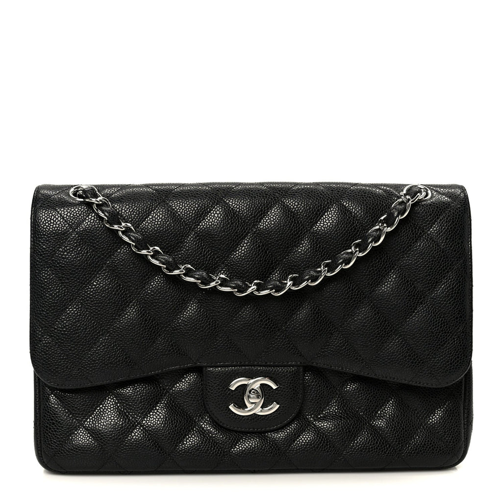 Caviar Quilted Jumbo Double Flap Black