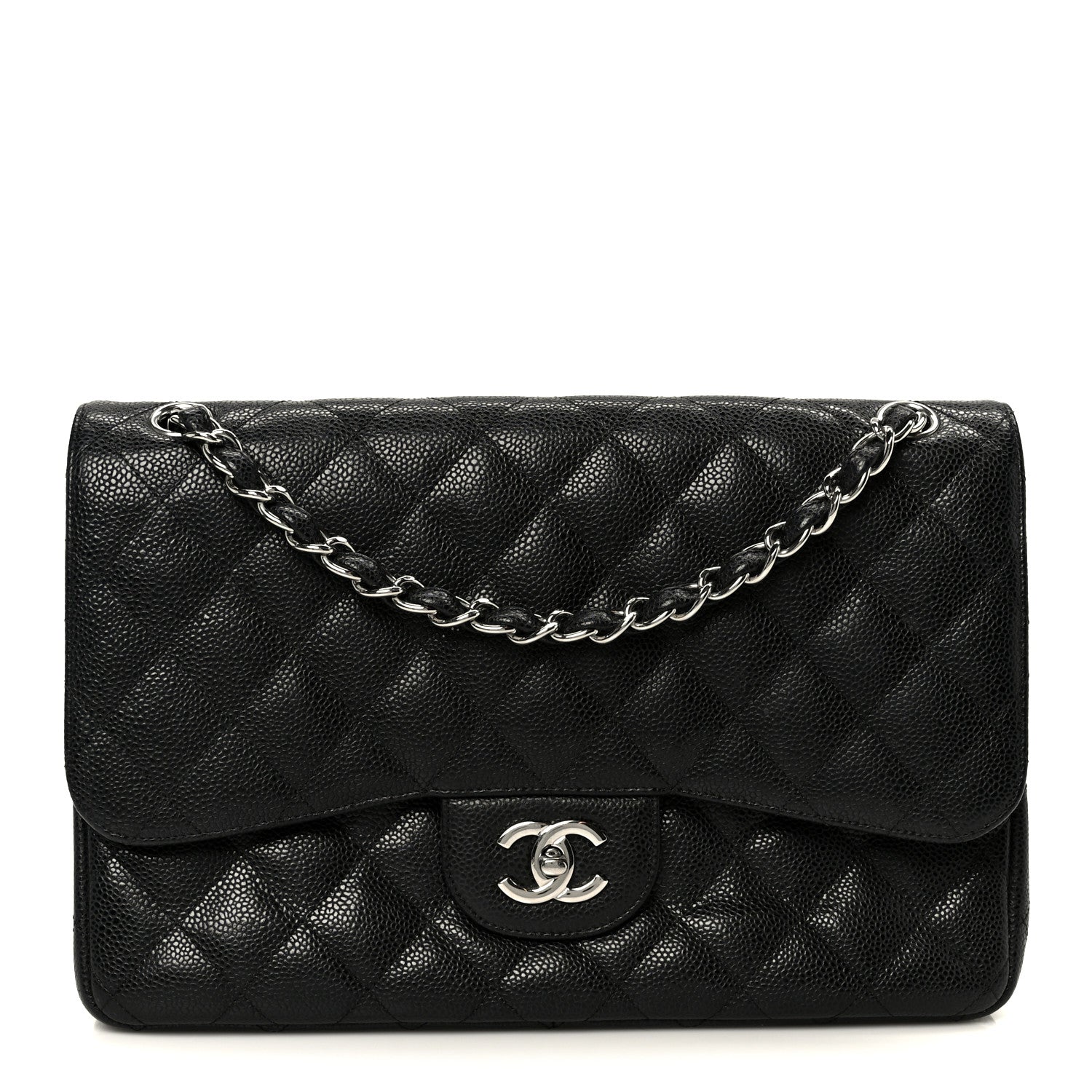 Caviar Quilted Jumbo Double Flap Black