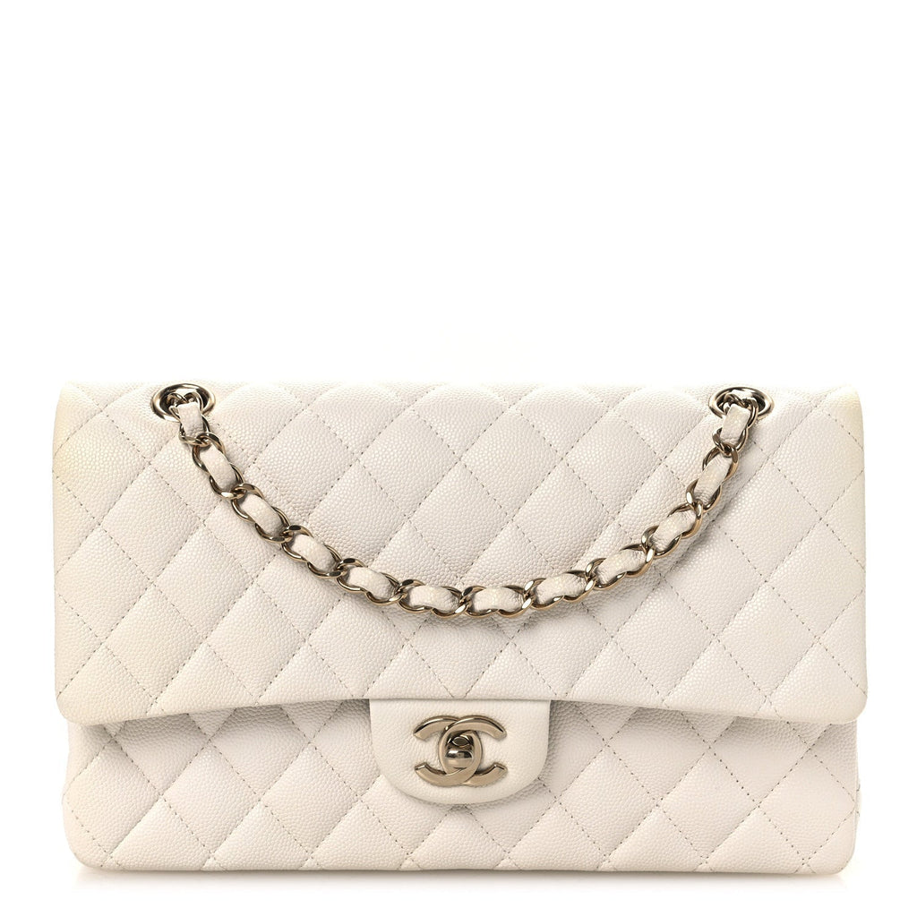 Caviar Quilted Medium Double Flap White