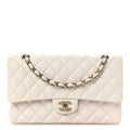 Caviar Quilted Medium Double Flap White
