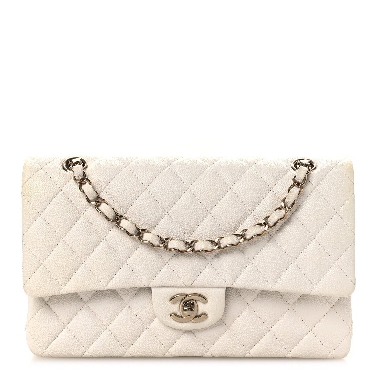 Caviar Quilted Medium Double Flap White