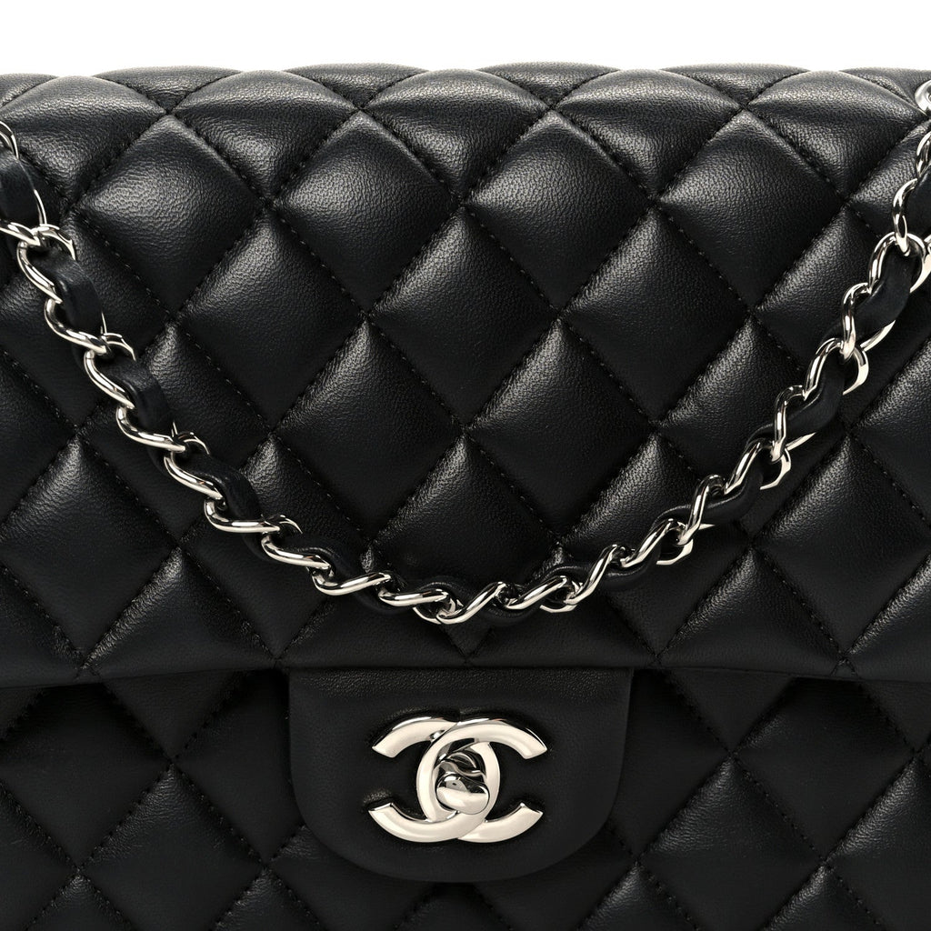 Lambskin Quilted Medium Double Flap Black