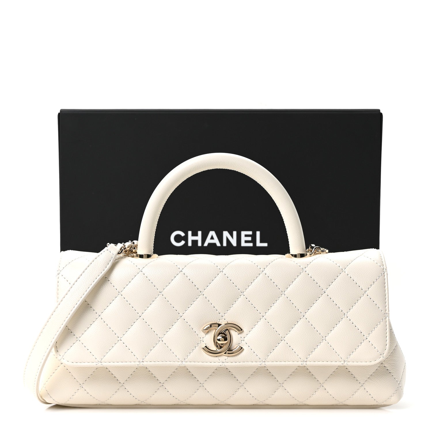Caviar Quilted Maxi East West Coco Handle Flap White