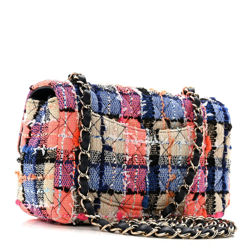 Tweed Quilted Mini Rectangular Flap Blue Orange Pink
