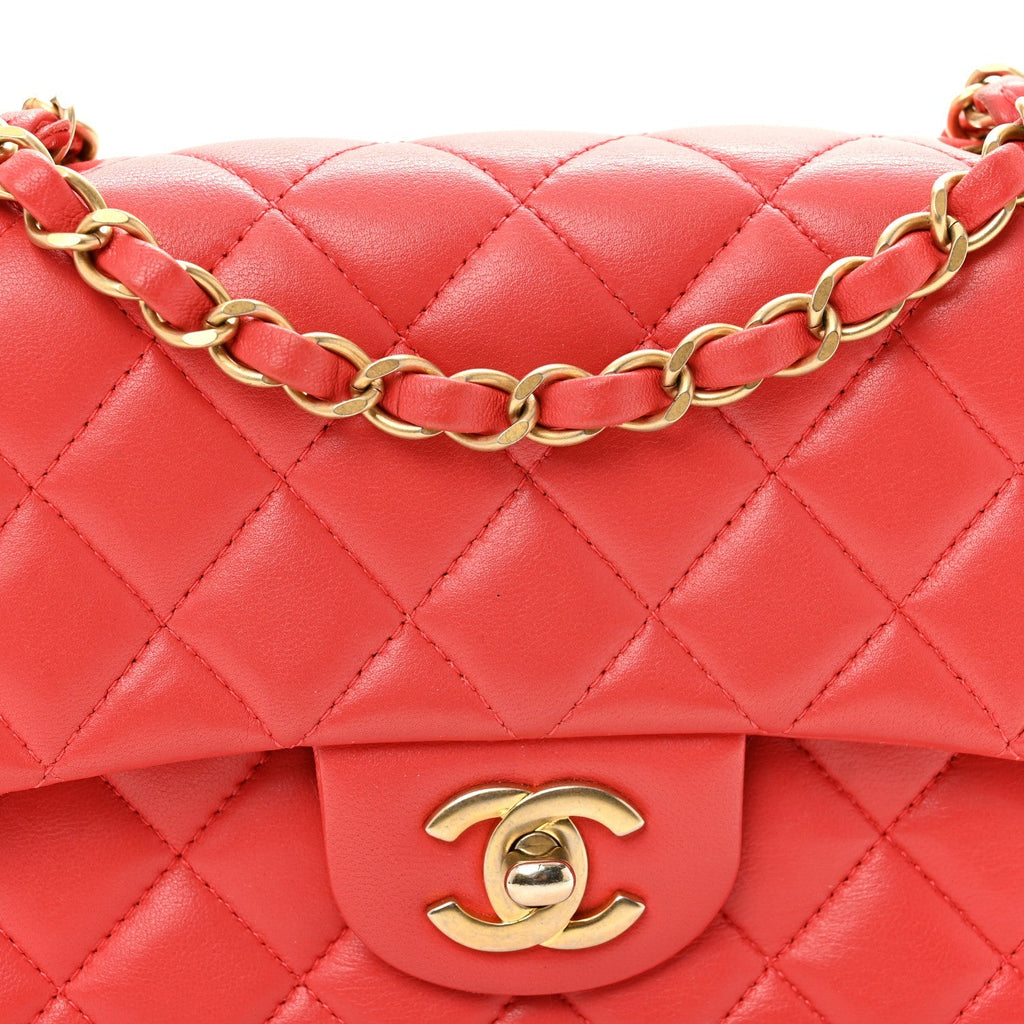 Lambskin Quilted Mini Rectangular Flap Red