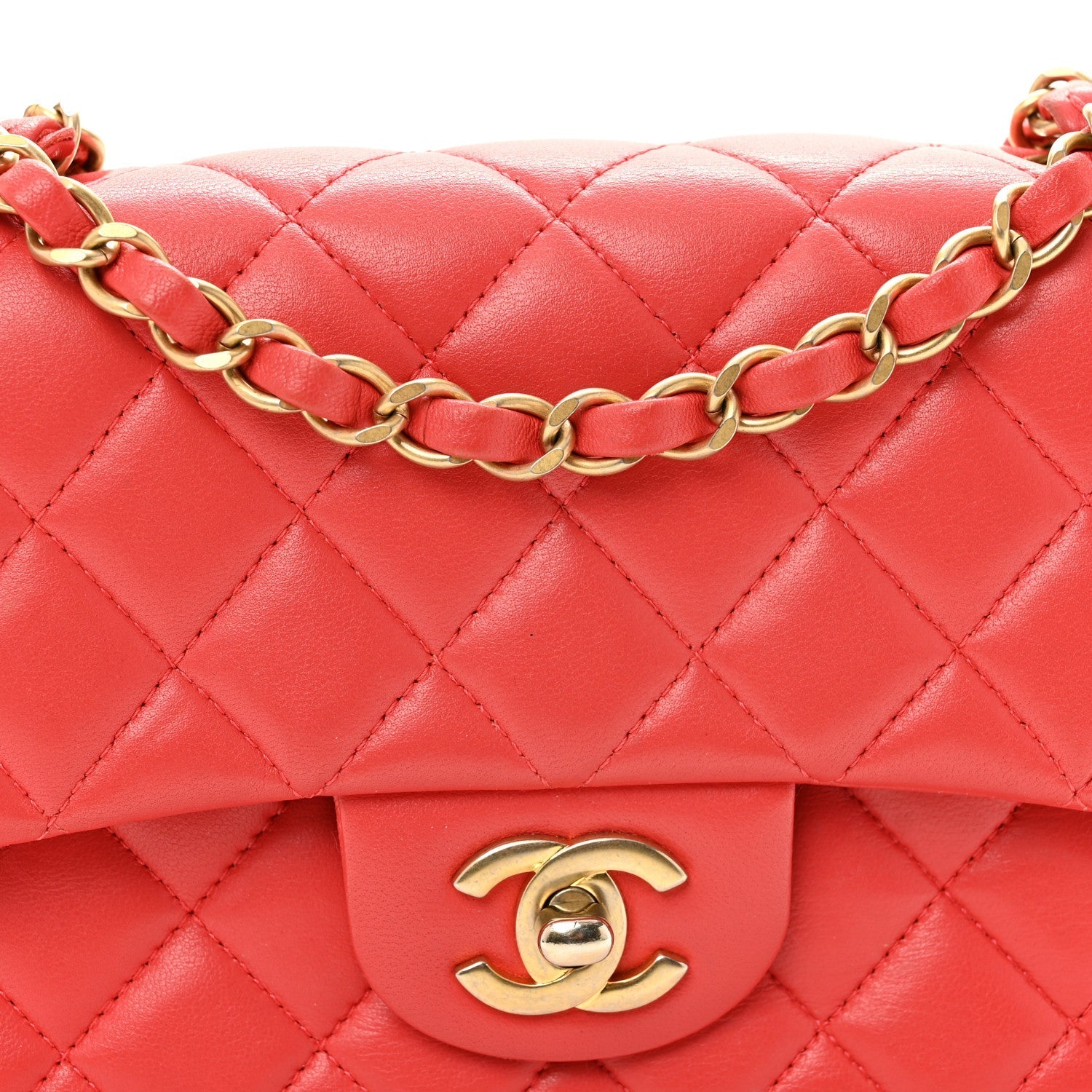 Lambskin Quilted Mini Rectangular Flap Red
