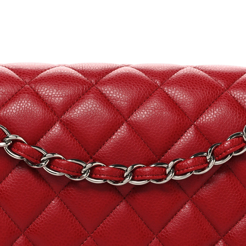 Caviar Quilted Jumbo Double Flap Dark Red