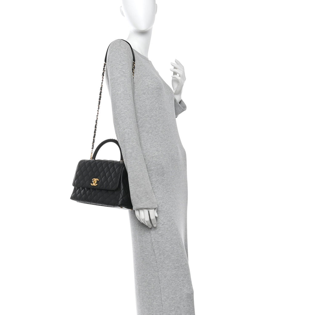Caviar Quilted Small Coco Chain Handle Flap Black