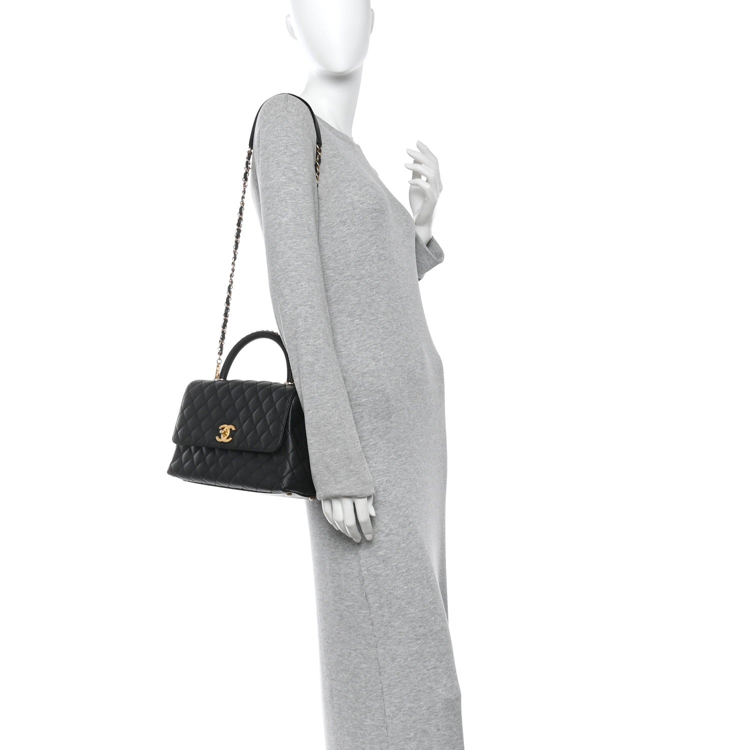 Caviar Quilted Small Coco Chain Handle Flap Black