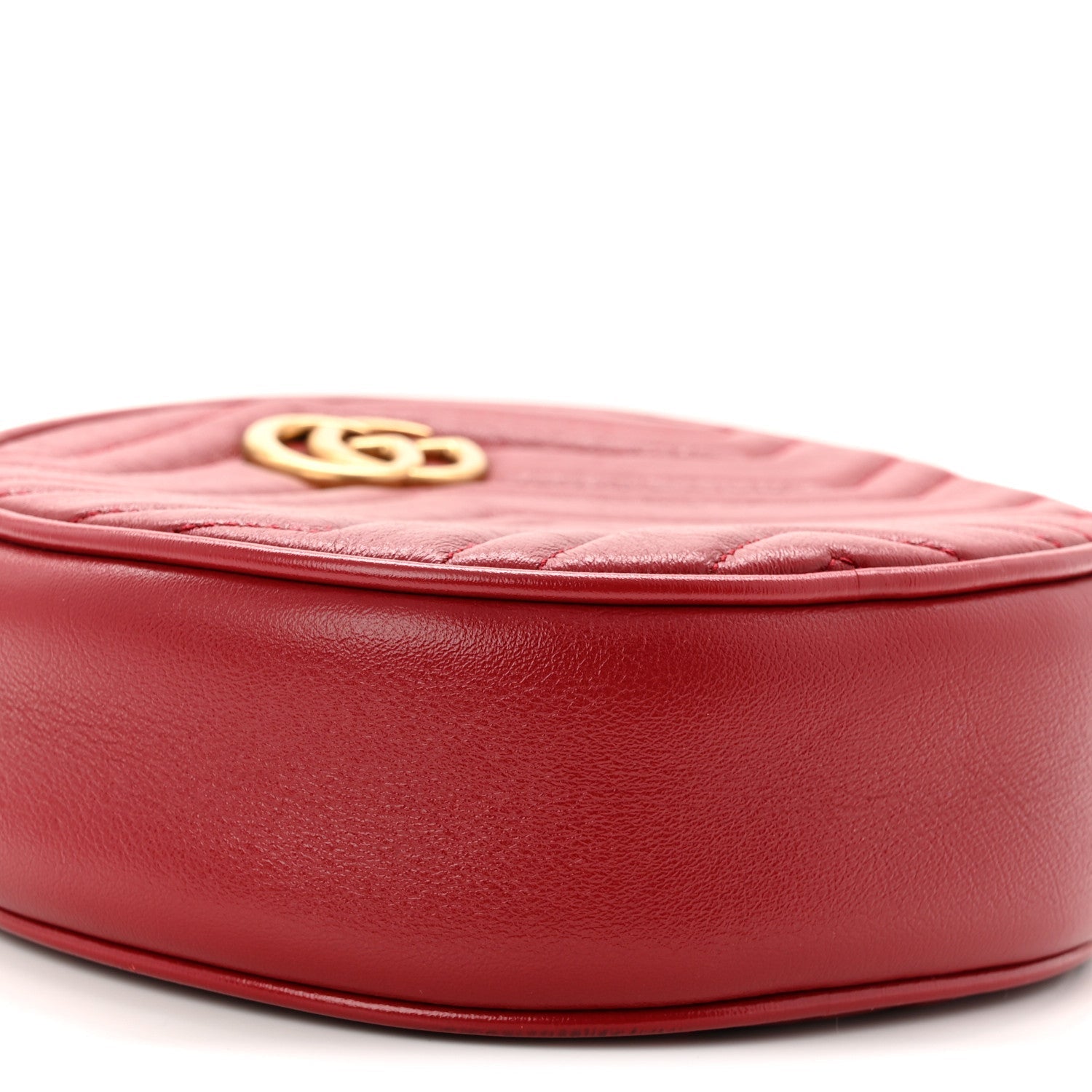 Glazed Calfskin Matelasse Heart Mini GG Marmont Round Shoulder Bag Romantic Cerise