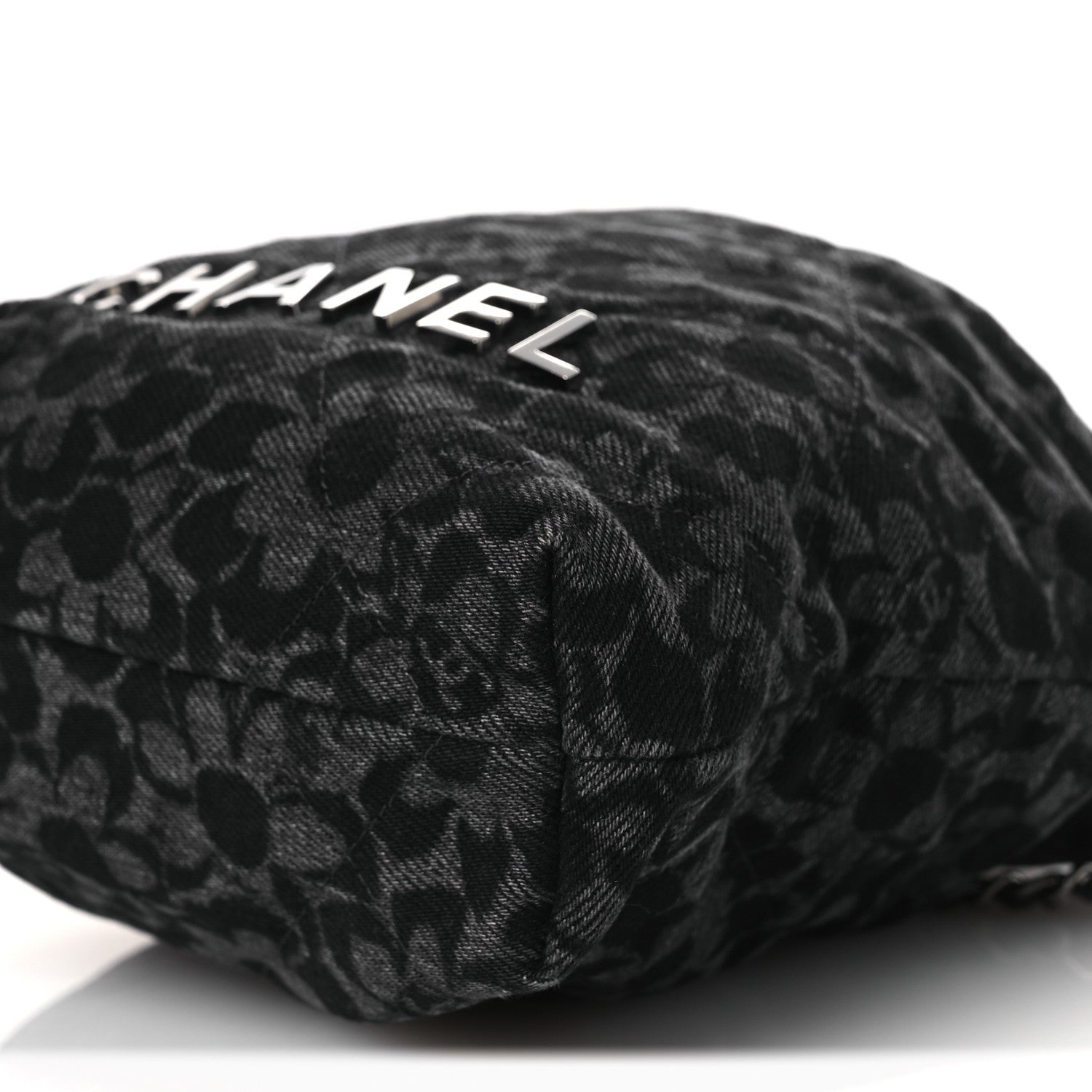 Denim Quilted Floral Print Mini Chanel 22 Black Grey