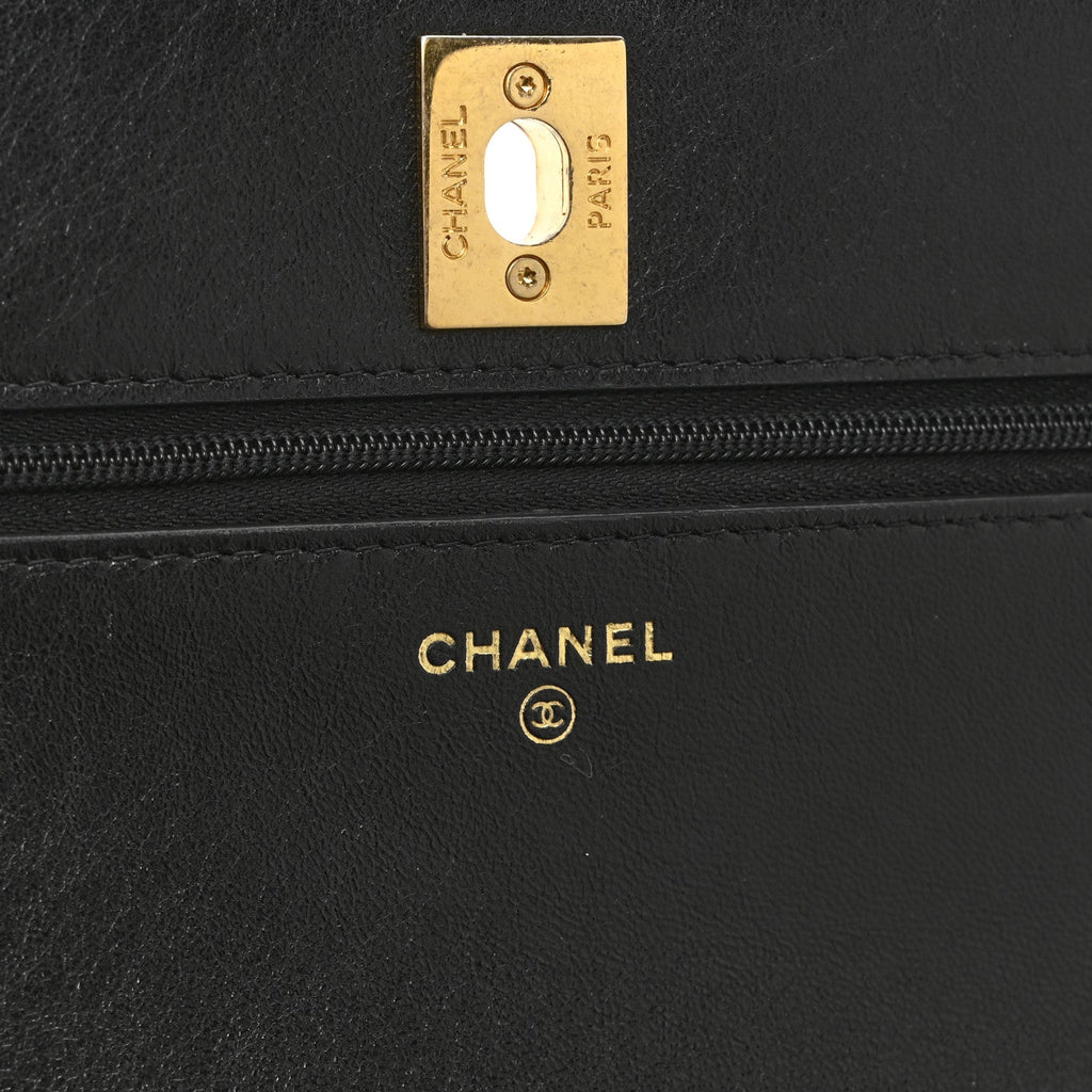Shiny Lambskin Quilted Dynasty Wallet On Chain WOC Black